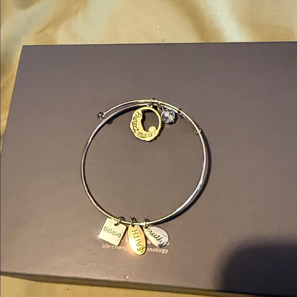 Faith & Believe Charm Bangle Bracelet - Two-Tone Silver and Gold